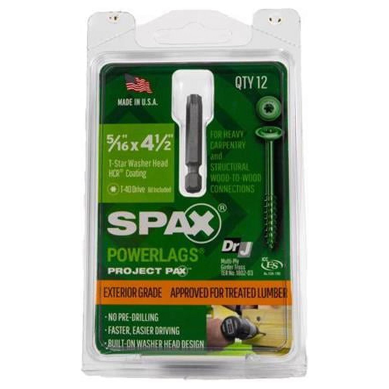 SPAX 5042057 Power Lags 0.312 x 4.5 in. Washer High Corrosion Resistant Carbon Steel Lag Screw&#44; Green - Pack of 12