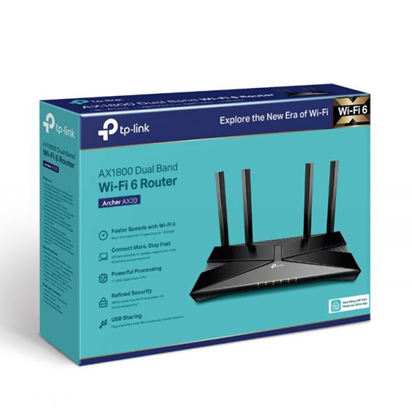 TP-LINK USA CORPORATION TP-Link ARCHER-AX20-Black AX1800 Dual-Band Wi-Fi 6 ID Router&#44; Black
