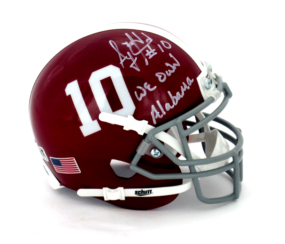 Radtke Sports 2861 AJ McCarron Signed Alabama Crimson Tide Schutt No.10 Mini Helmet with We Own Alabama Inscription