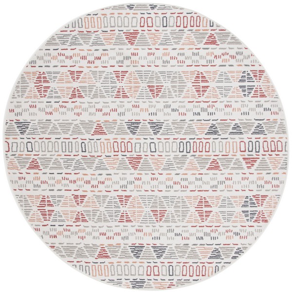 Safavieh PYR217A-7R 6 ft. 7 in. x 6 ft. 7 in. Pyramid Collection Global Round Rug - Ivory&#44; Grey & Rust