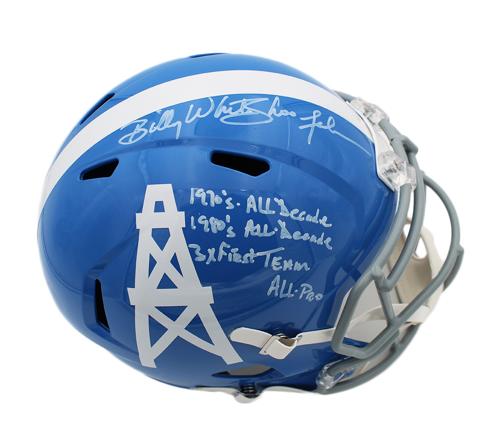 Radtke Sports 19377 Billy Signed Houston Oilers Speed TB NFL Helmet with AD& All Pro Inscription&#44; Blue