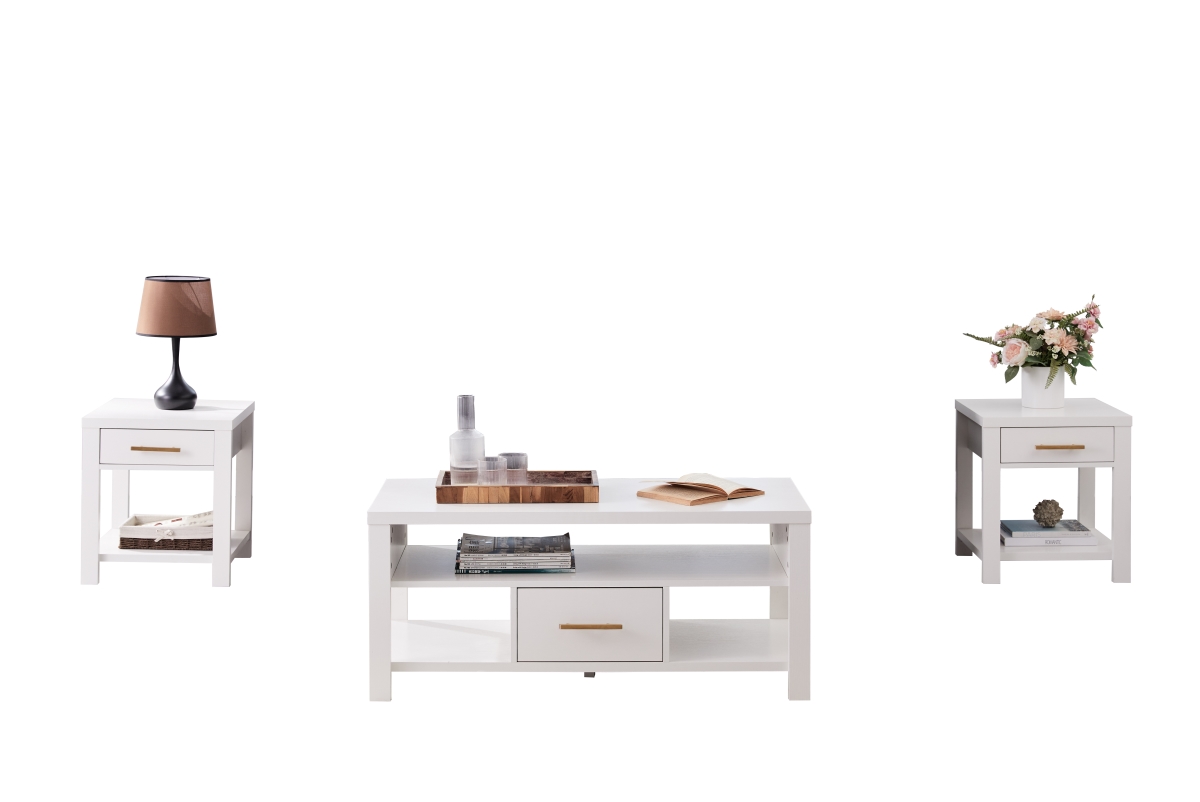 InRoom Furniture T1153-WH 42 x 20 x 18.5 in. Occasional Table Set&#44; White - 3 Piece