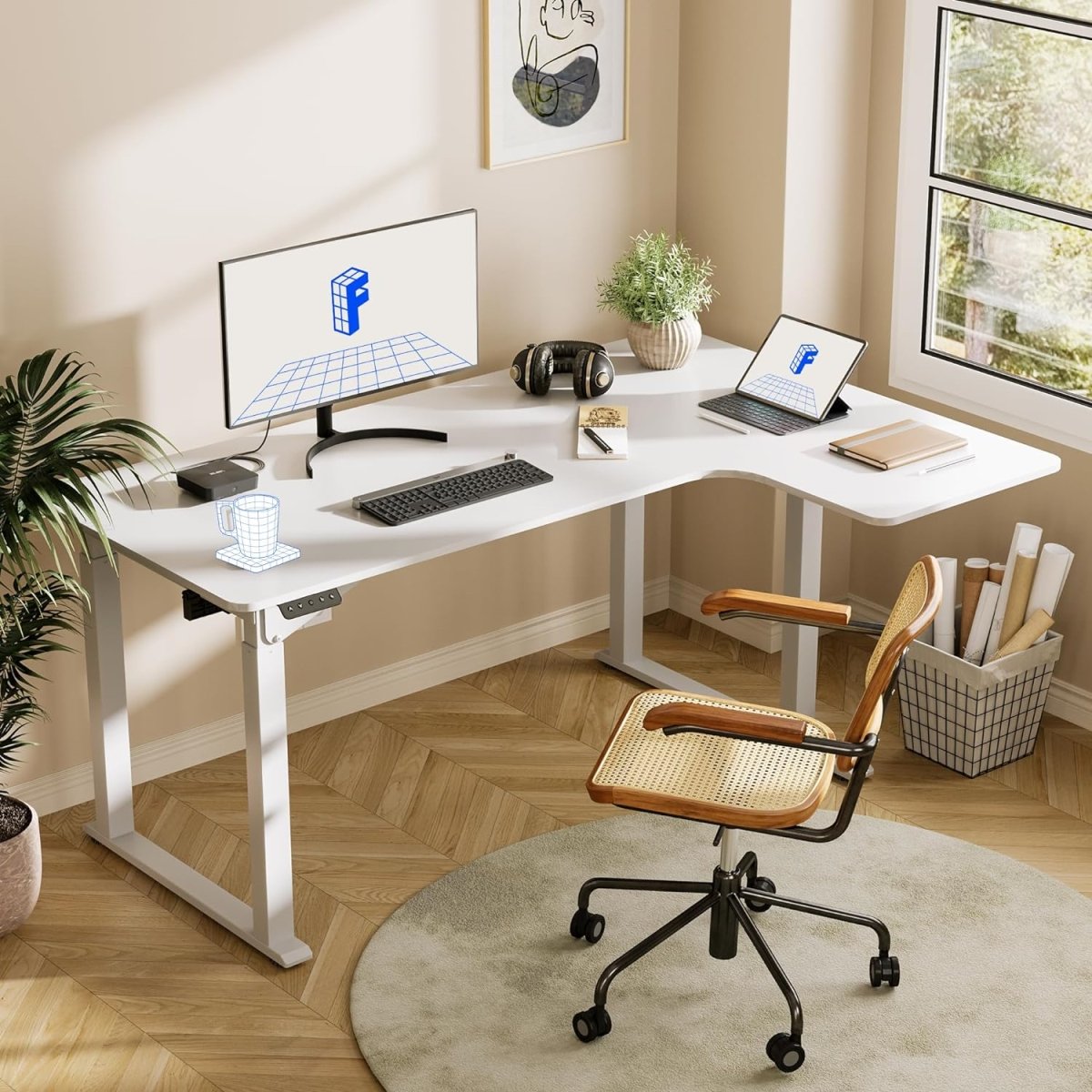 Adjustable L-Shaped Stand-Up Desk