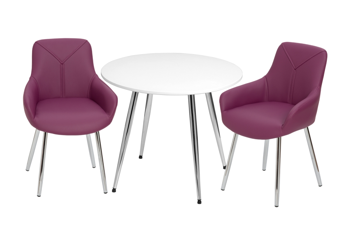 Gift Mark T3082PU Mid-Century Modern Round Kids White Table with Purple Arm Chairs