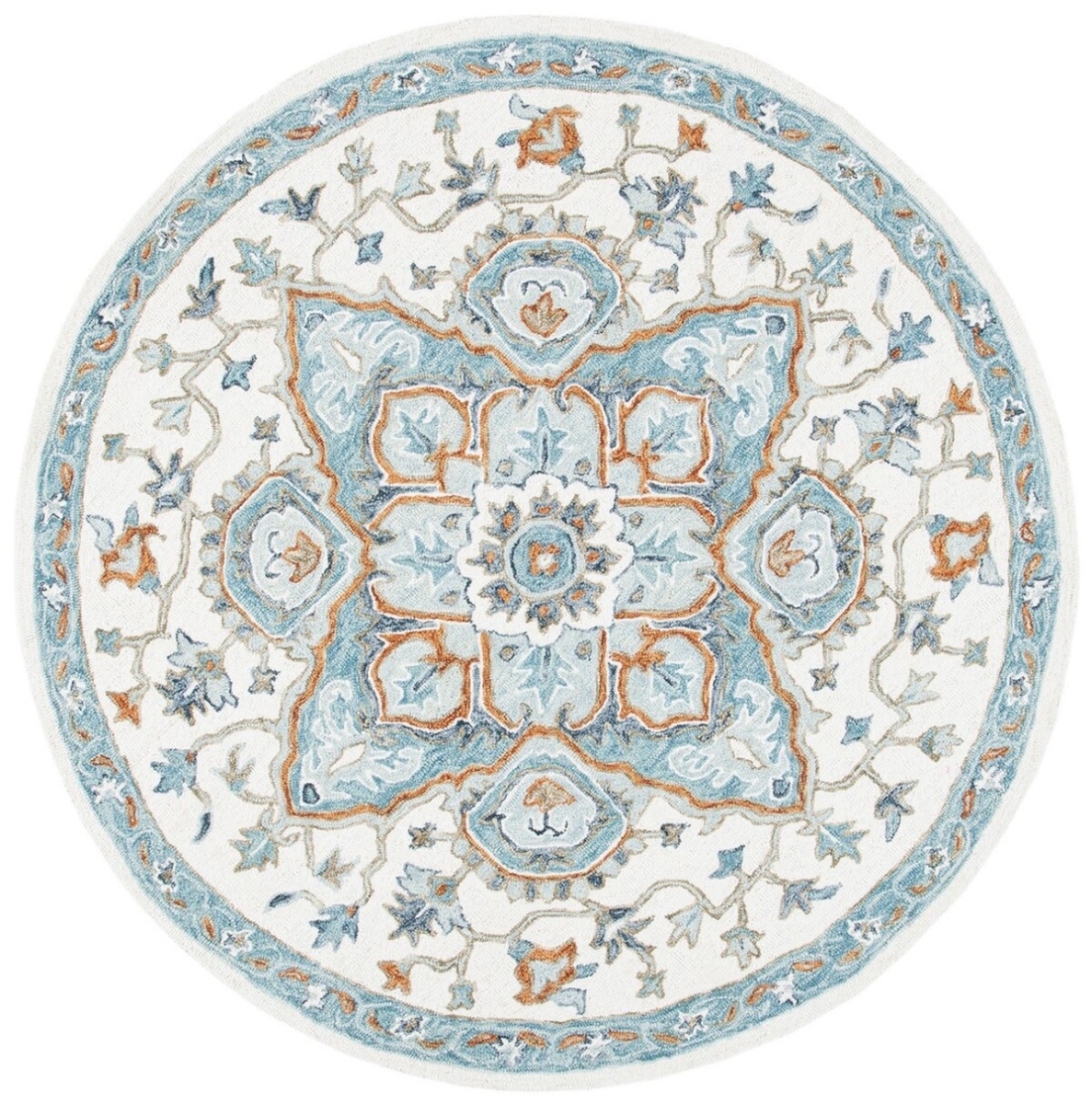 Safavieh HG922A-6R 6 x 6 ft. Heritage Hand Tufted Round Area Rug&#44; Ivory & Blue
