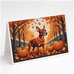 Caroline's Treasures DAC1058GCA7P 5 x 7 in. Unisex Red Miniature Pinscher Fall Greeting Cards & Envelopes - Pack of 8