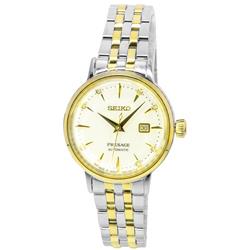 Seiko SRE010J1 Presage Cocktail Time White Lady Diamond Accents Gold Dial Automatic Womens Watch&#44; Black - Adult
