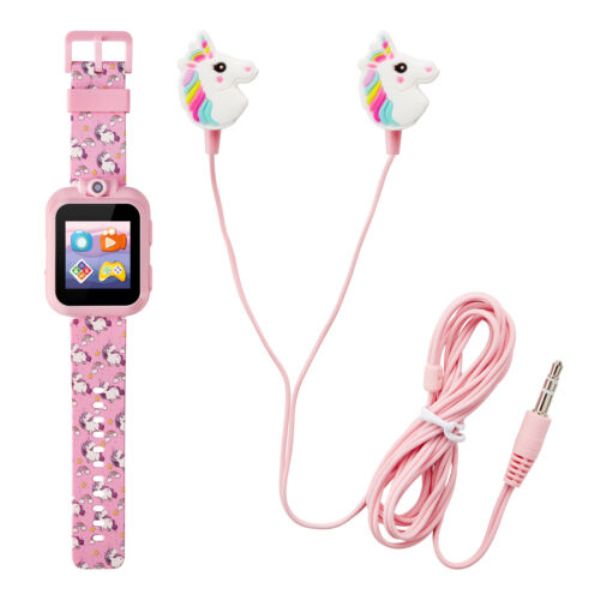 iTOUCH 900228M-42-PNP 1.44 in. 42 mm Playzoom Kids Unicorn Silicone Strap Touchscreen Smart Watch with Earbuds Gift Set&#44; Pink
