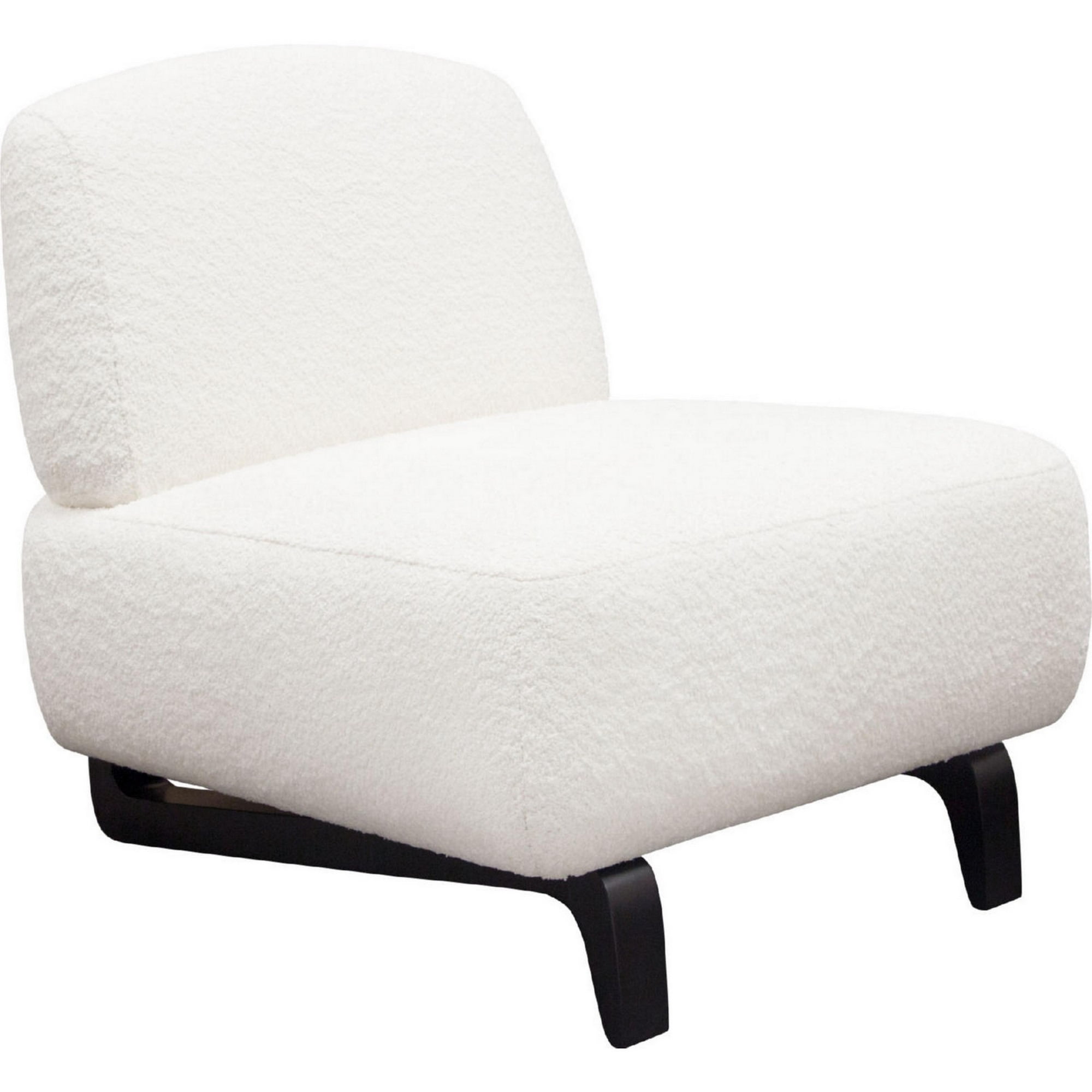 Benjara BM303193 30 in. Ikka Crisp White Faux Sheepskin Upholstery Padded Armless Chair&#44; Black