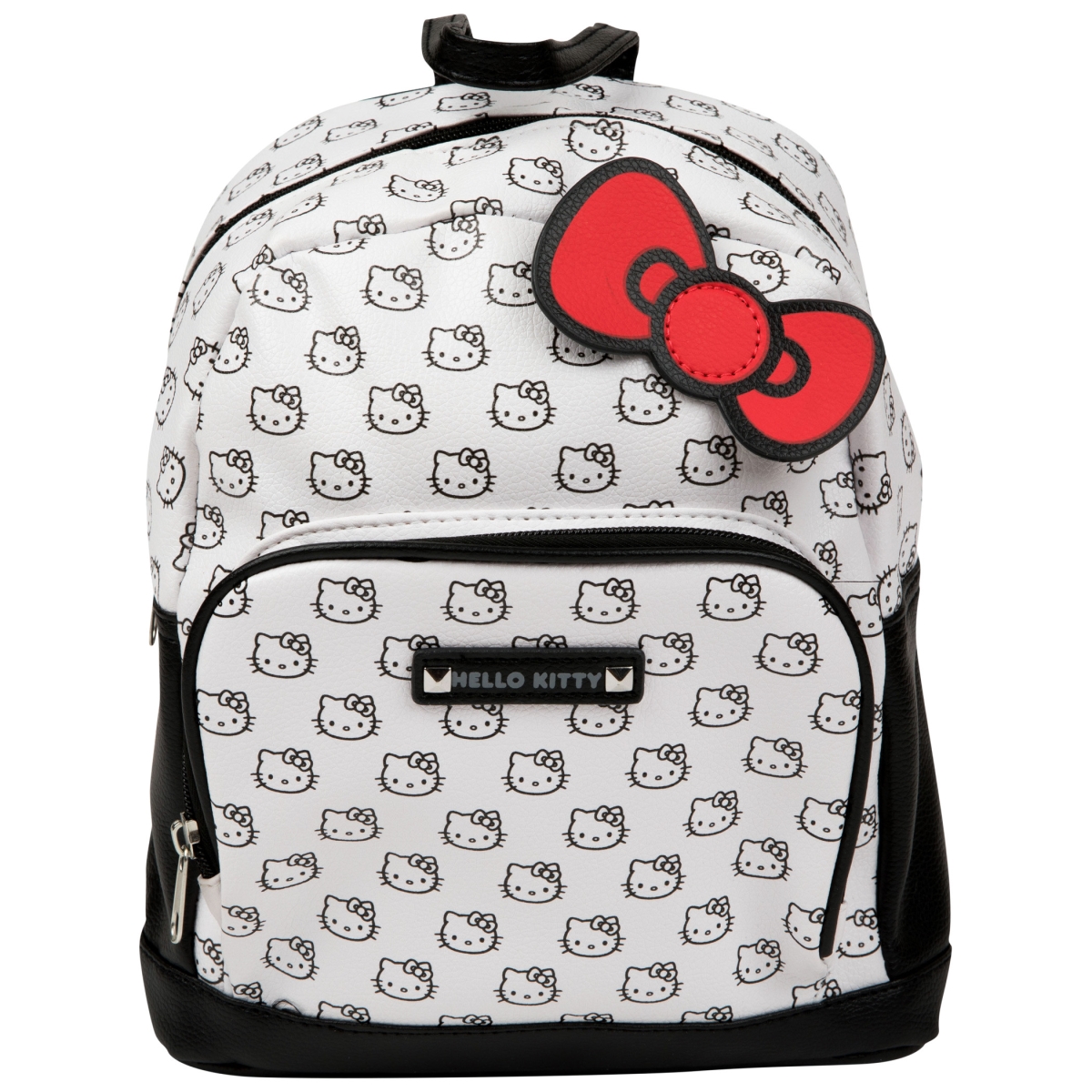 Hello Kitty 862913 10 in. Hello Kitty Face Print Backpack with Bow&#44; Black & White