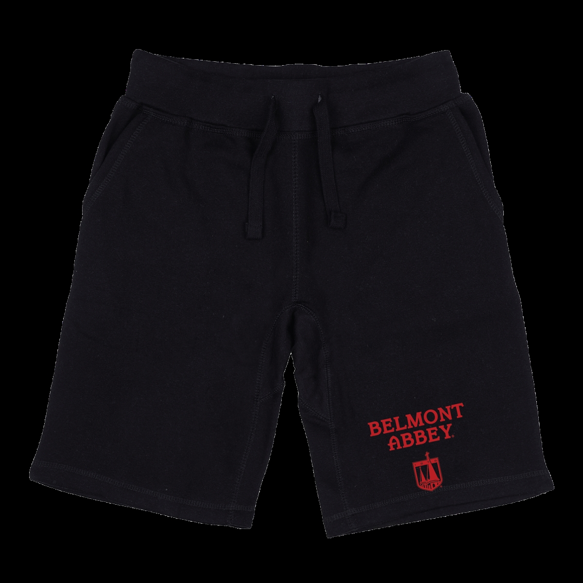 W Republic 570-616-BLK-05 Belmont Abbey College Crusaders Seal Shorts&#44; Black - 2XL