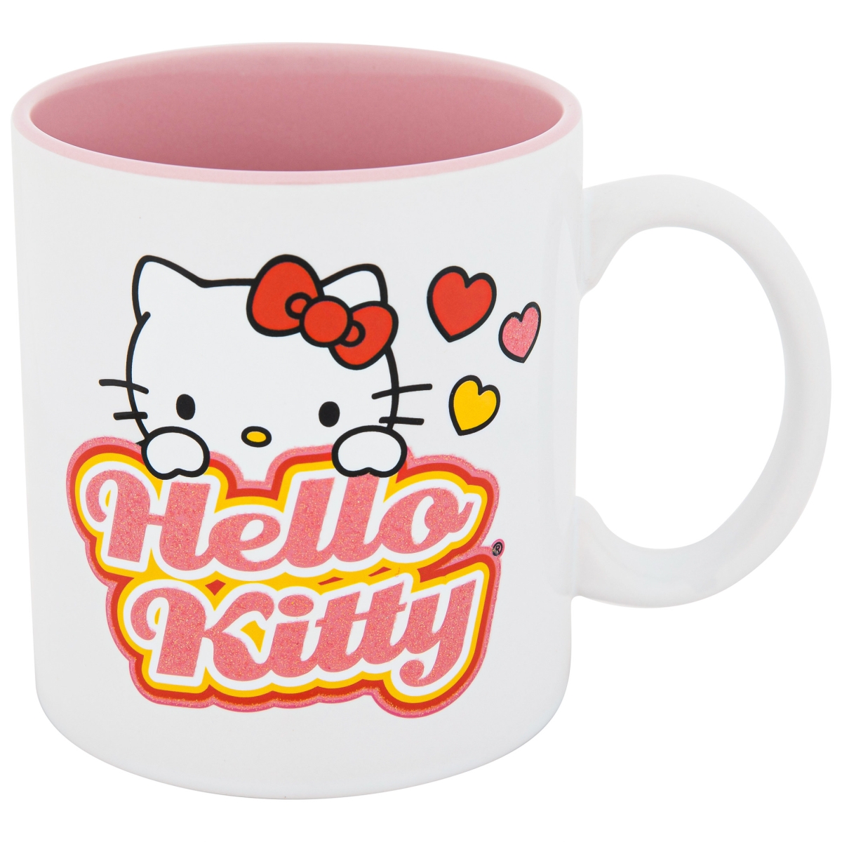 Hello Kitty 862160 20 oz Hello Kitty Glitter Hearts Ceramic Mug&#44; White & Pink