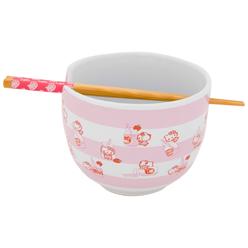 Hello Kitty 869704 Hello Kitty Strawberry Milk Ramen Bowl with Chopsticks&#44; White & Pink