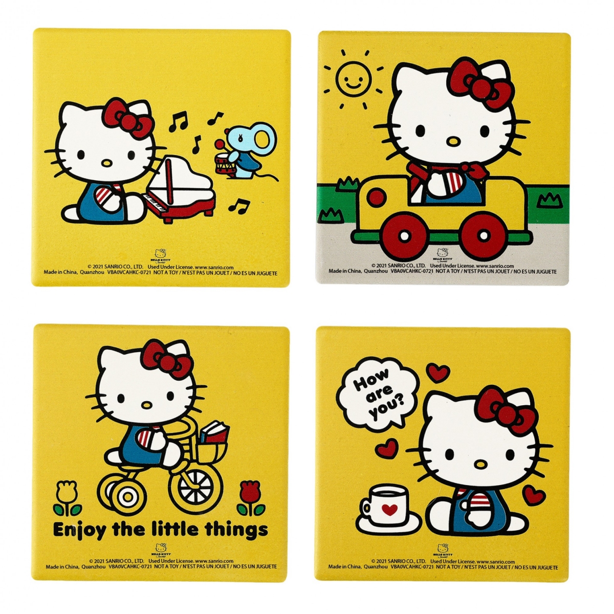 Hello Kitty 865993 Enjoy The Little Things Variety Ceramic Coaster Set - Pack of 4