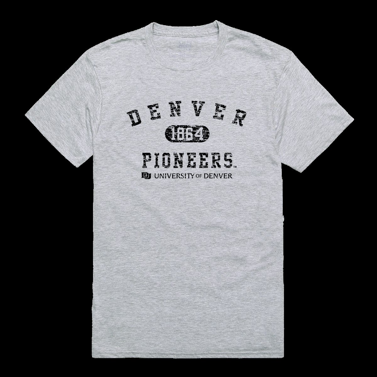 W Republic 574-693-HGY-04 University of Denver Pioneers Distressed Arch College T-Shirt&#44; Heather Grey - Extra Large