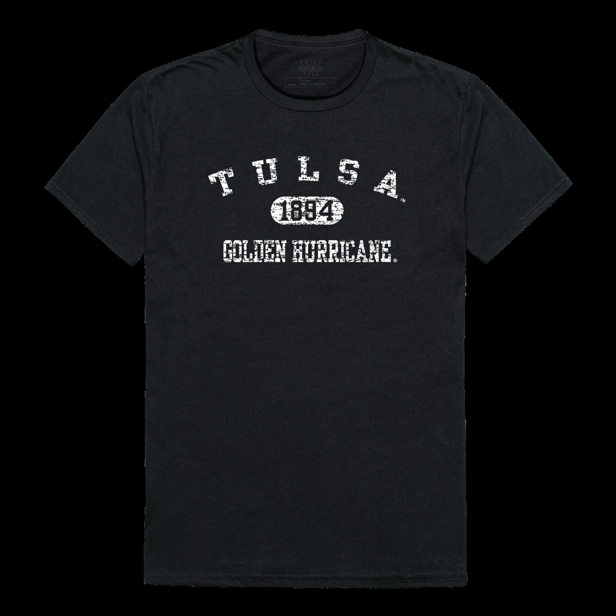 W Republic 574-249-BLK-04 University of Tulsa Golden Hurricane Distressed Arch College T-Shirt&#44; Black - Extra Large
