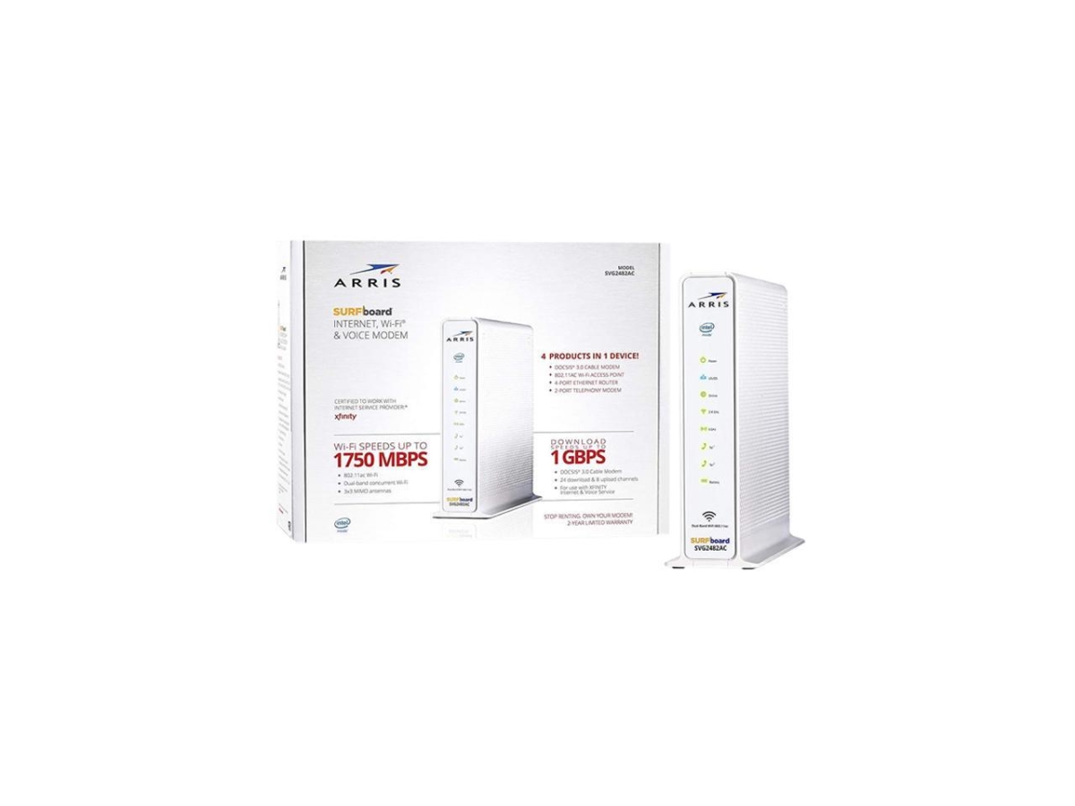 Arris SVG2482 3.0 Voice Cable Modem with AC1750 Dual-Band Wi-Fi Router for Xfinity&#44; White