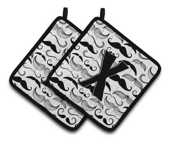 CoolCookware Letter X Moustache Initial Pair of Pot Holders 7.5 x 3 x 7.5 in.