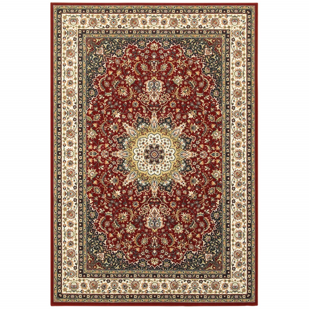 PalaceDesigns 6 x 9 ft. Red Ivory Machine Woven Oriental Indoor Area Rug