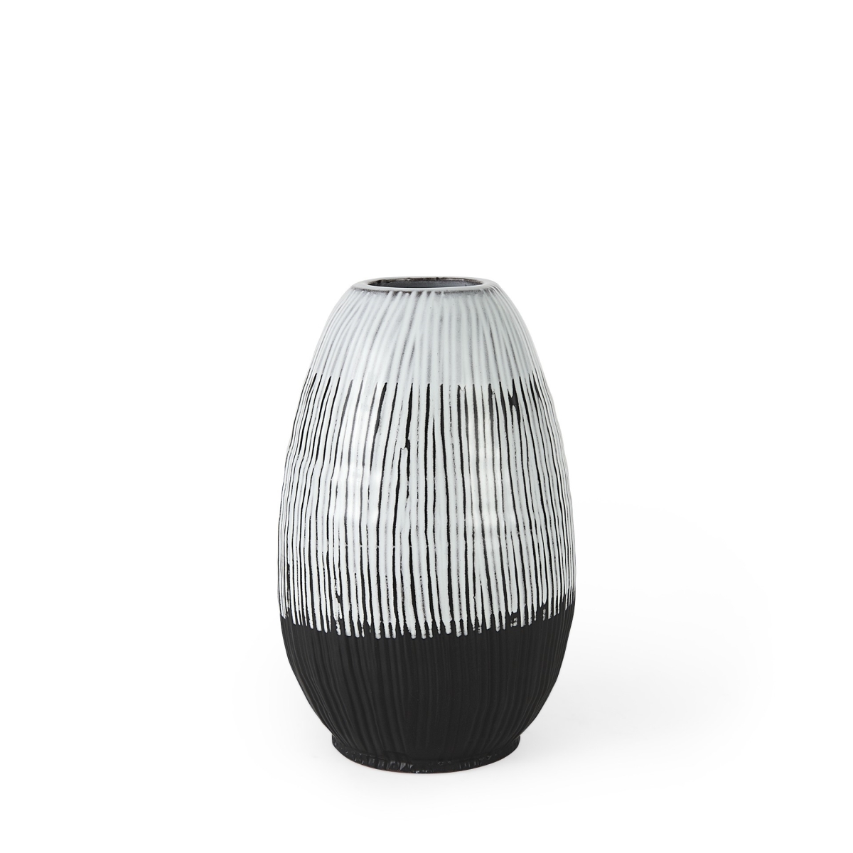 PalaceDesigns 13 in. Patterned Lines Ceramic Vase&#44; Black White & Grey