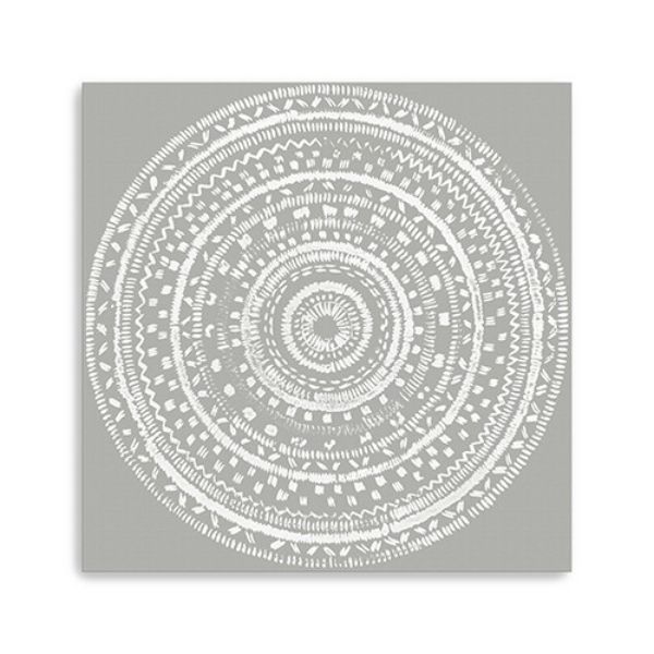 PalaceDesigns 30 in. Boho White Mandala on A Grey Canvas Wall Art