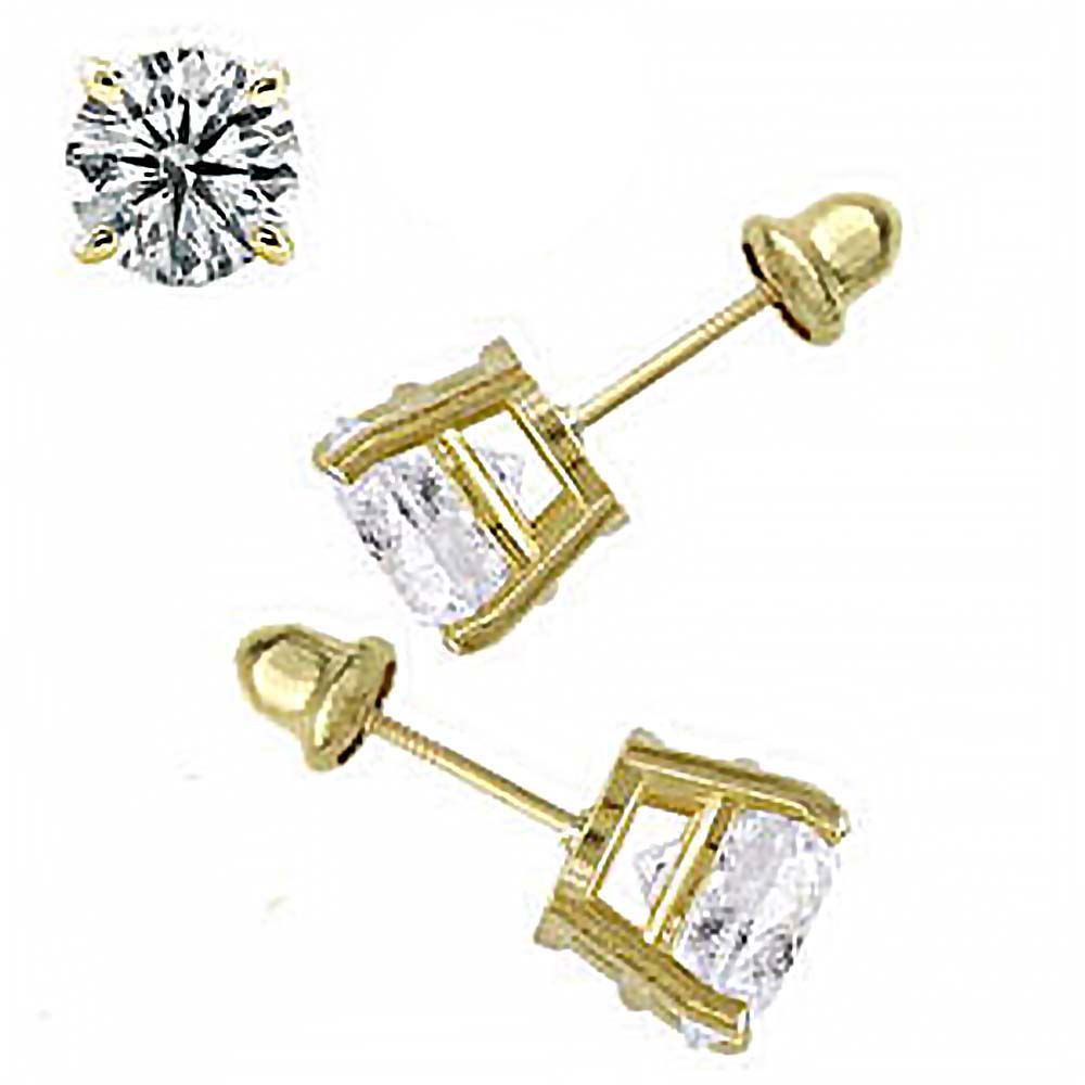 Chucheria 14K Yellow Gold Round Simulated Diamond Stud Earring Set on High Quality Prong Setting & Screw Back Post