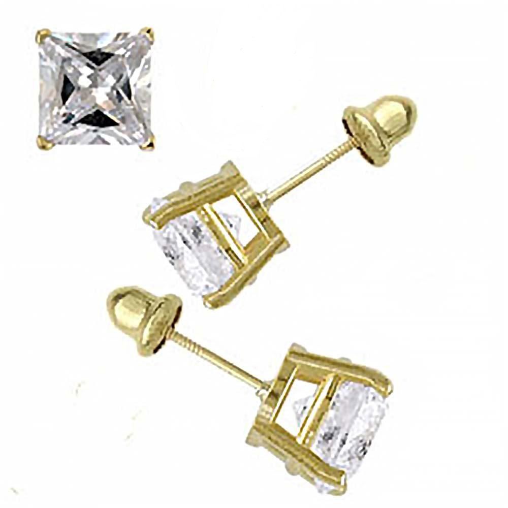 Chucheria 14K Yellow Gold Princess Cut Simulated Diamond Stud Earring Set on High Quality Prong Setting & Screw Back Post
