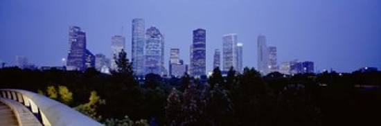 RLM Distribution Buildings lit up at dusk Houston Texas USA Poster Print by  - 36 x 12