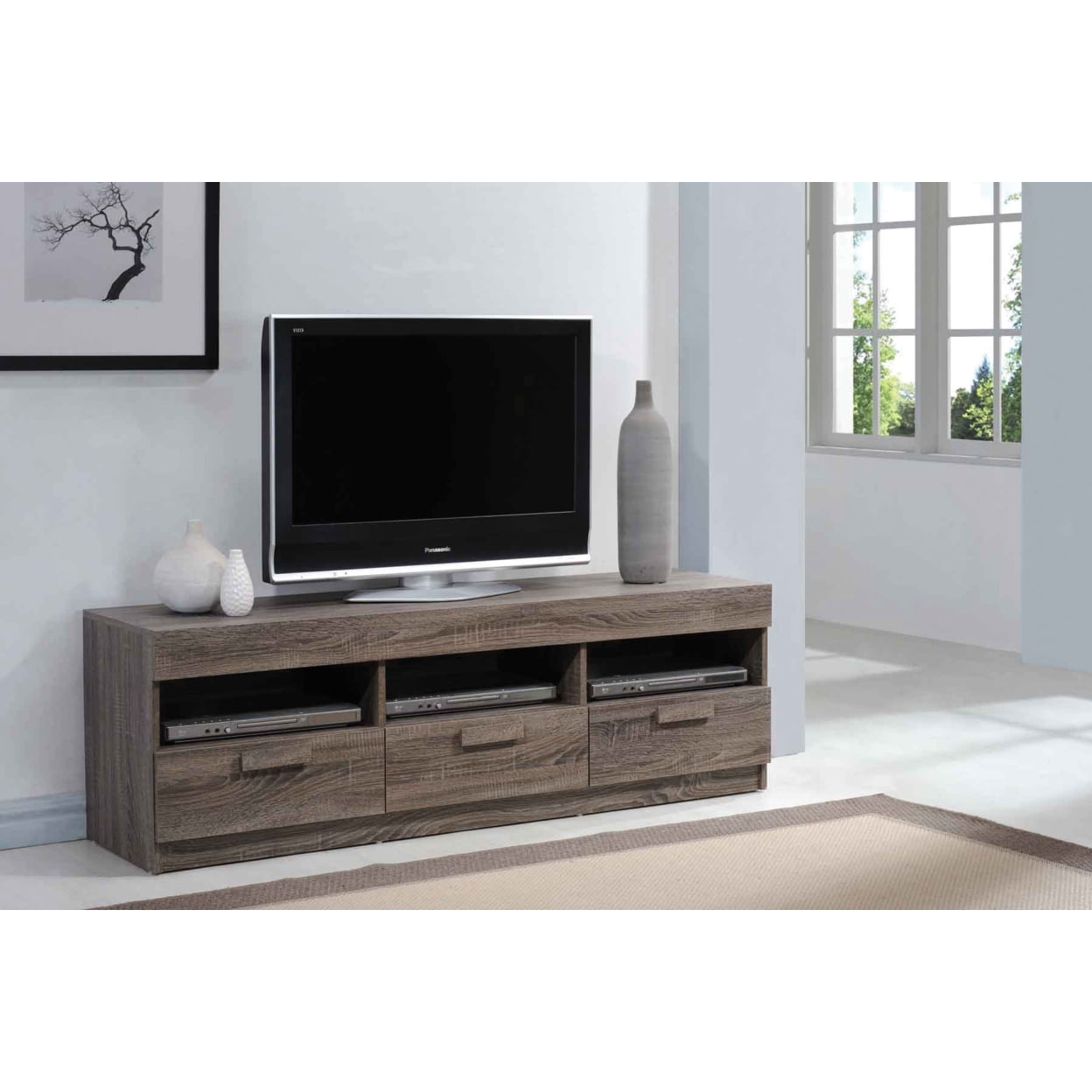FurnOrama 59 x 15 x 19 in. Alvin TV Stand&#44; Rustic Oak for Flat Screens TVs up to 60 in.