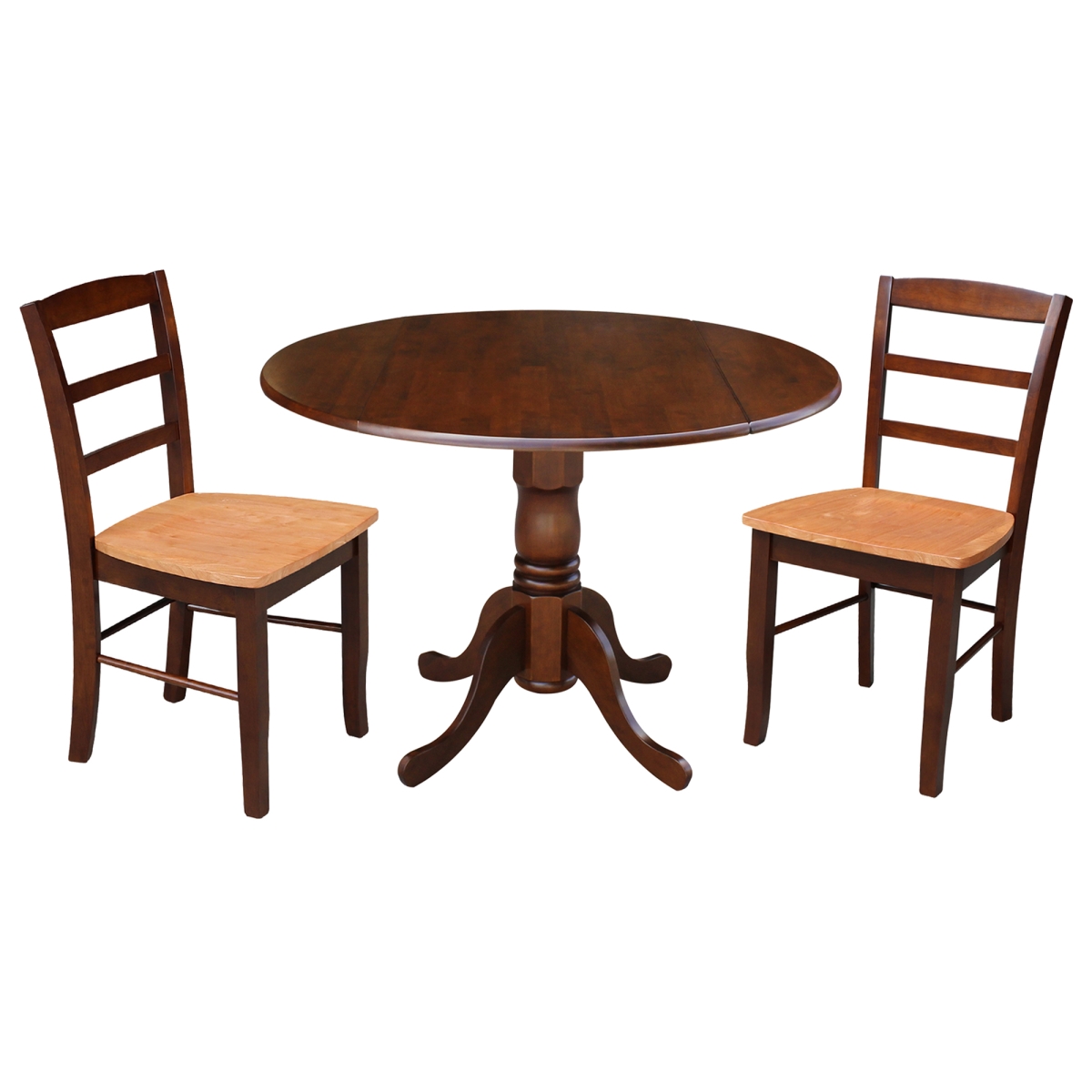 GSI Homestyles 42 in. Dual Drop Leaf Dining Table with 2 Ladder Back Dining Chairs&#44; Cinnamon & Espresso - 3 Piece