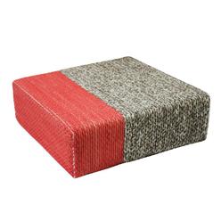 KD Mueble Ira - Handmade Wool Braided Square Pouf - Natural & Living Coral - 90 x 90 x 30 cm