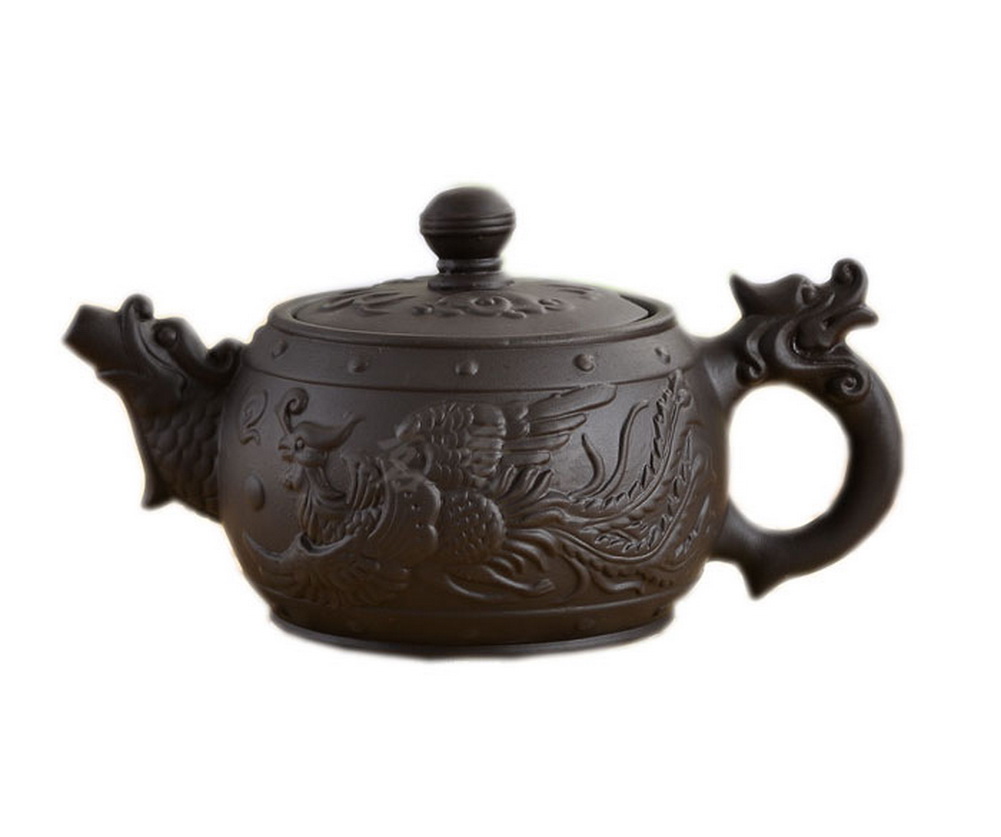 Cantina Historic Purple Clay Tea Pot Dragon & Phoenix Tea Kettle&#44; Black