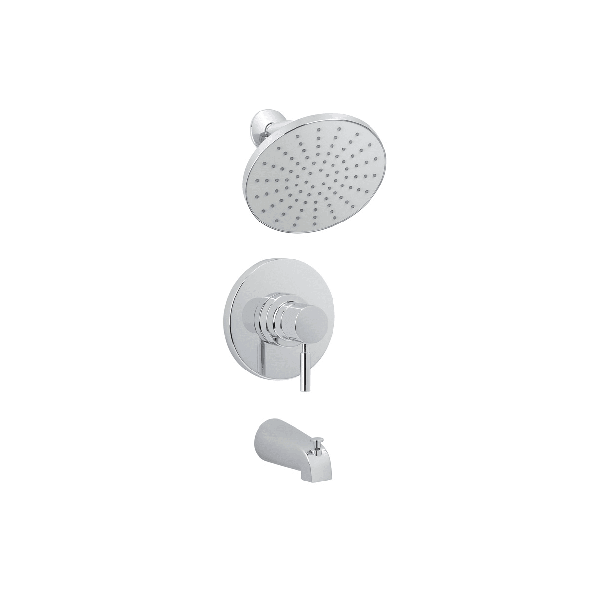 Kd bufe mia tub shower with single function rain showerhead polished