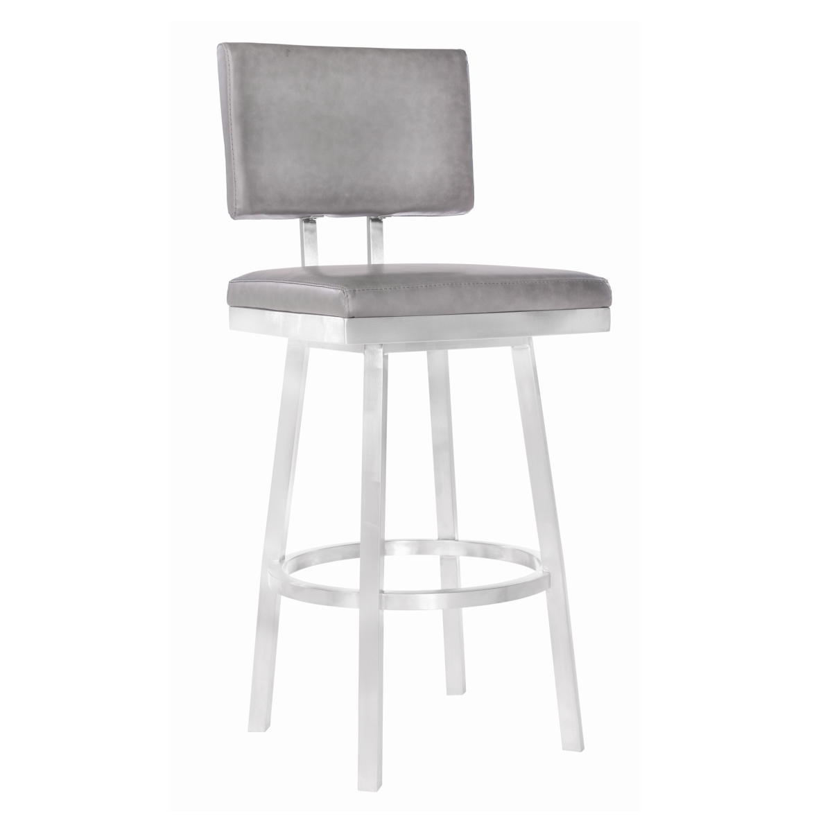 Gfancy Fixtures 30 in. Vintage Gray on Stainless Faux Leather Rectangular Swivel Armless Barstool