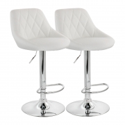 BetterBathroom Diamond Stitched Faux Leather Bar Stool in White with Chrome Base & Adjustable Height - 2 Piece
