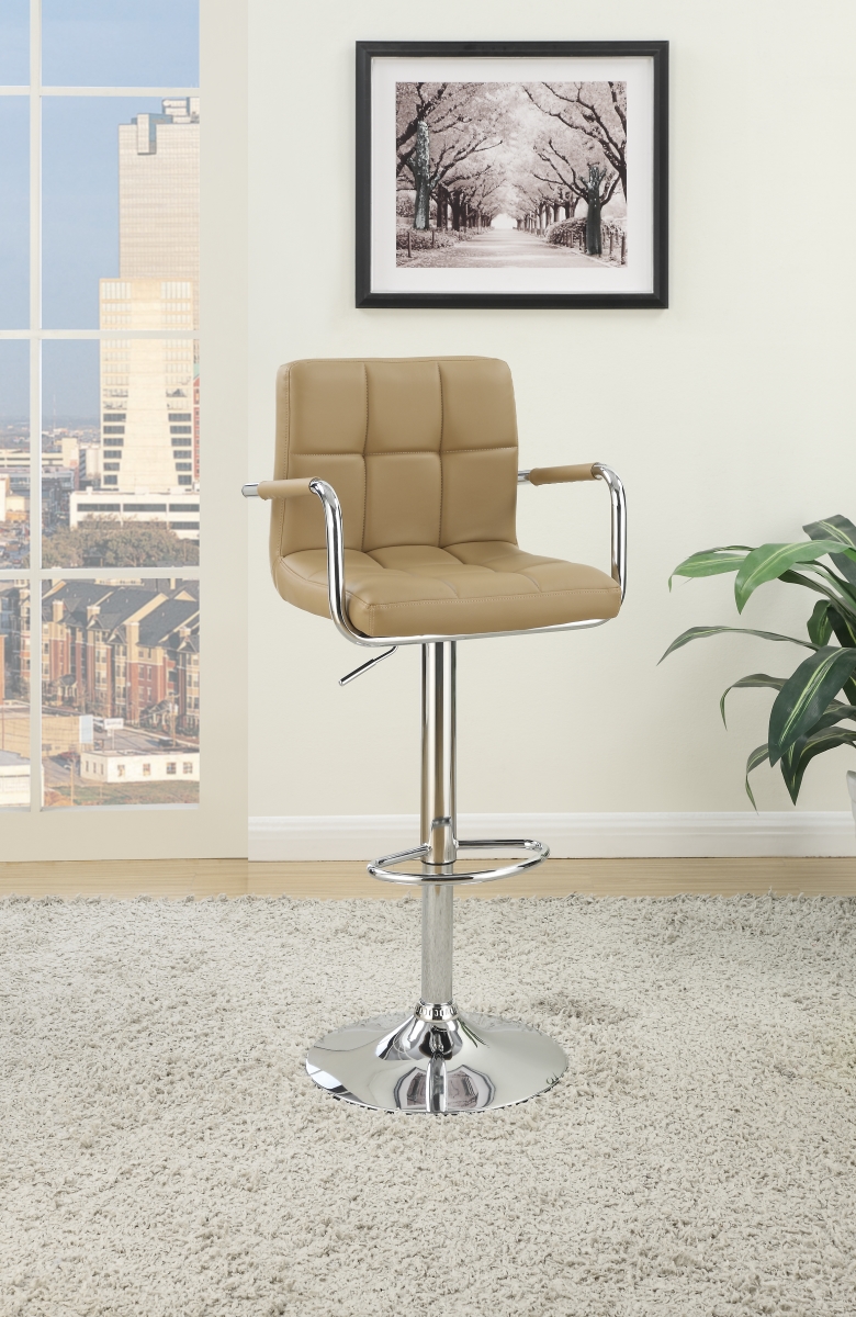 KD Gabinetes 22 x 18 x 38-44 in. Adjustable Height & Swivel Barstool in Tan Brown Faux Leather - Set of 2