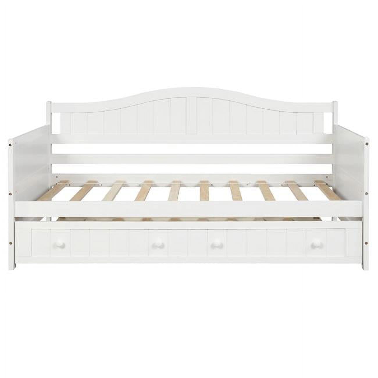 KD Marco de la cama Wooden Sofa Daybed with Trundle&#44; White - Twin Size