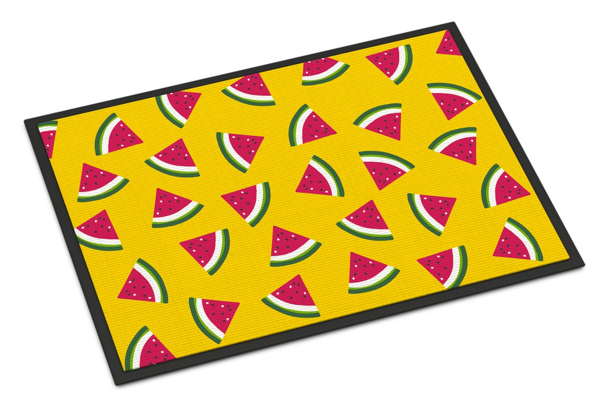 JensenDistributionServices Watermelon on Yellow Indoor or Outdoor Mat - Yellow - 18 x 27 in.