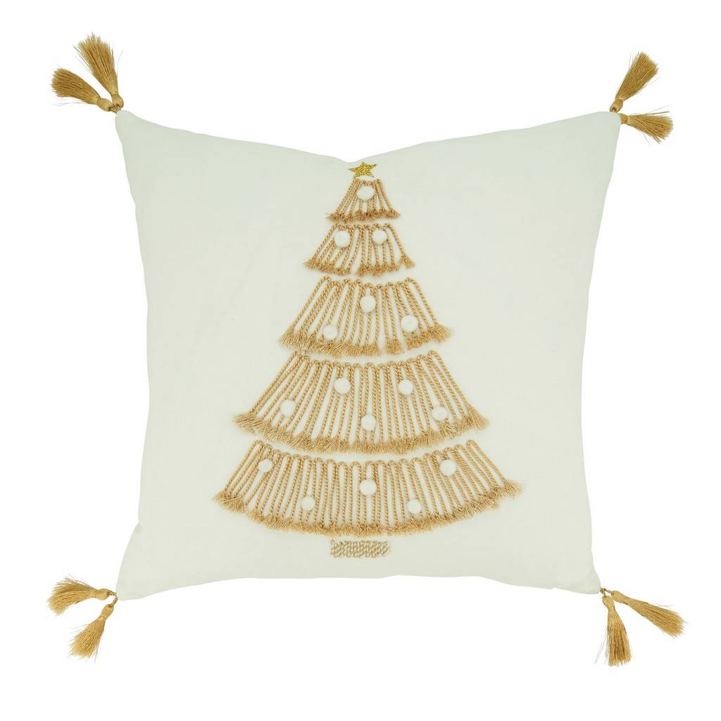 RLM Distribution 18 x 18 in. Christmas Tree Design Throw Pillow with Down Filling&#44; Gold