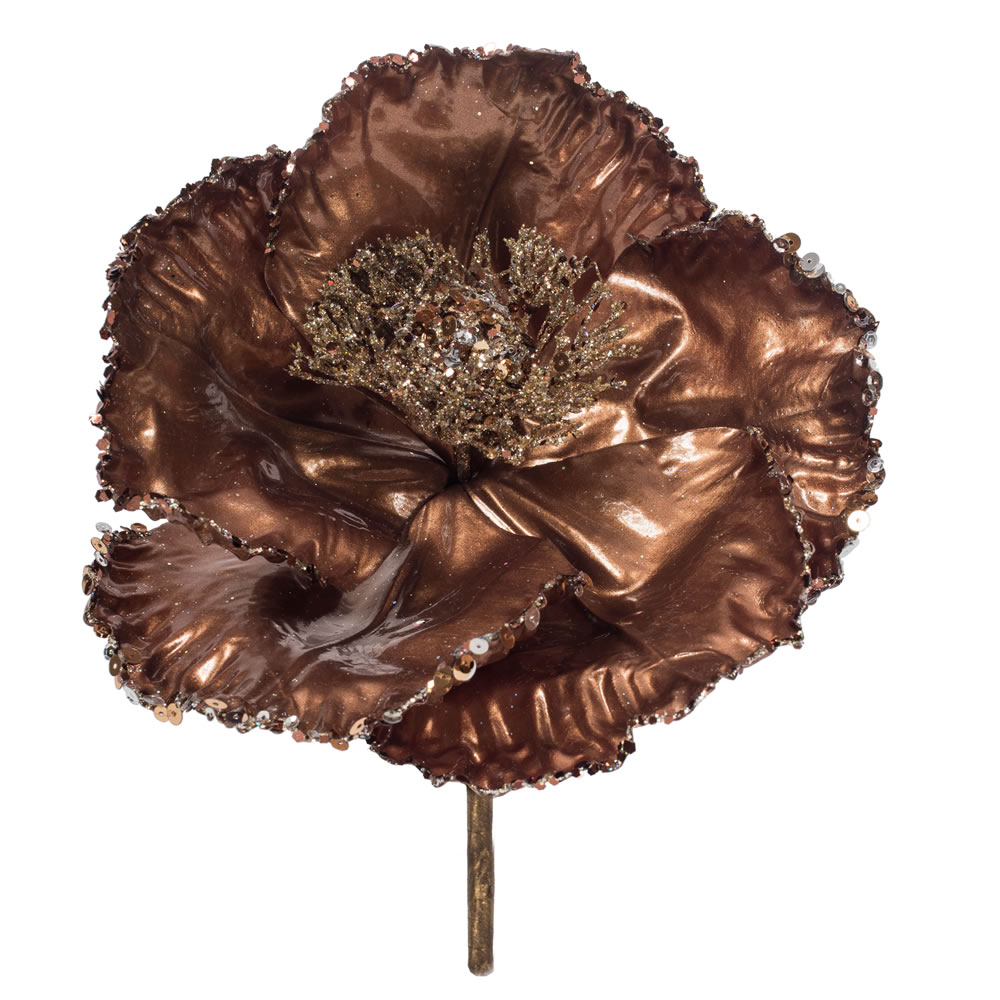 Drop Ship Baskets 14 in. Chocolate Pearl Glitter Poppy Spray with 8 in. Flower Head&#44; 3 per Bag