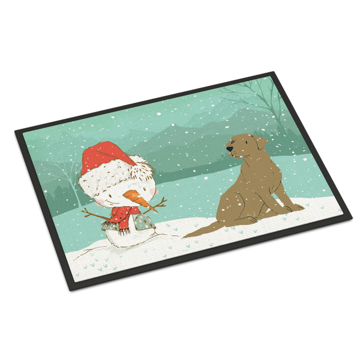ComfortCreator 24 x 36 in. Chocolate Labrador Snowman Christmas Indoor or Outdoor Mat