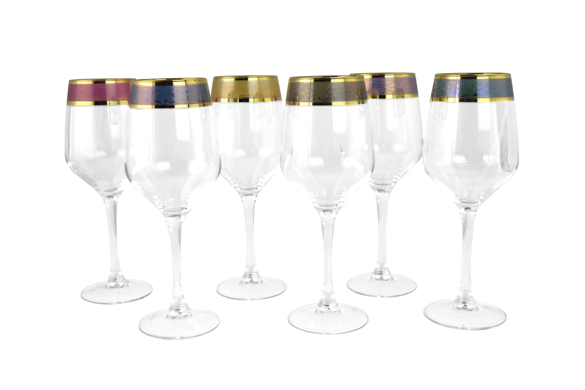 Cocina 8.75 in. Wine Glass with Gold & 6 Colors Set&#44; 6 Piece