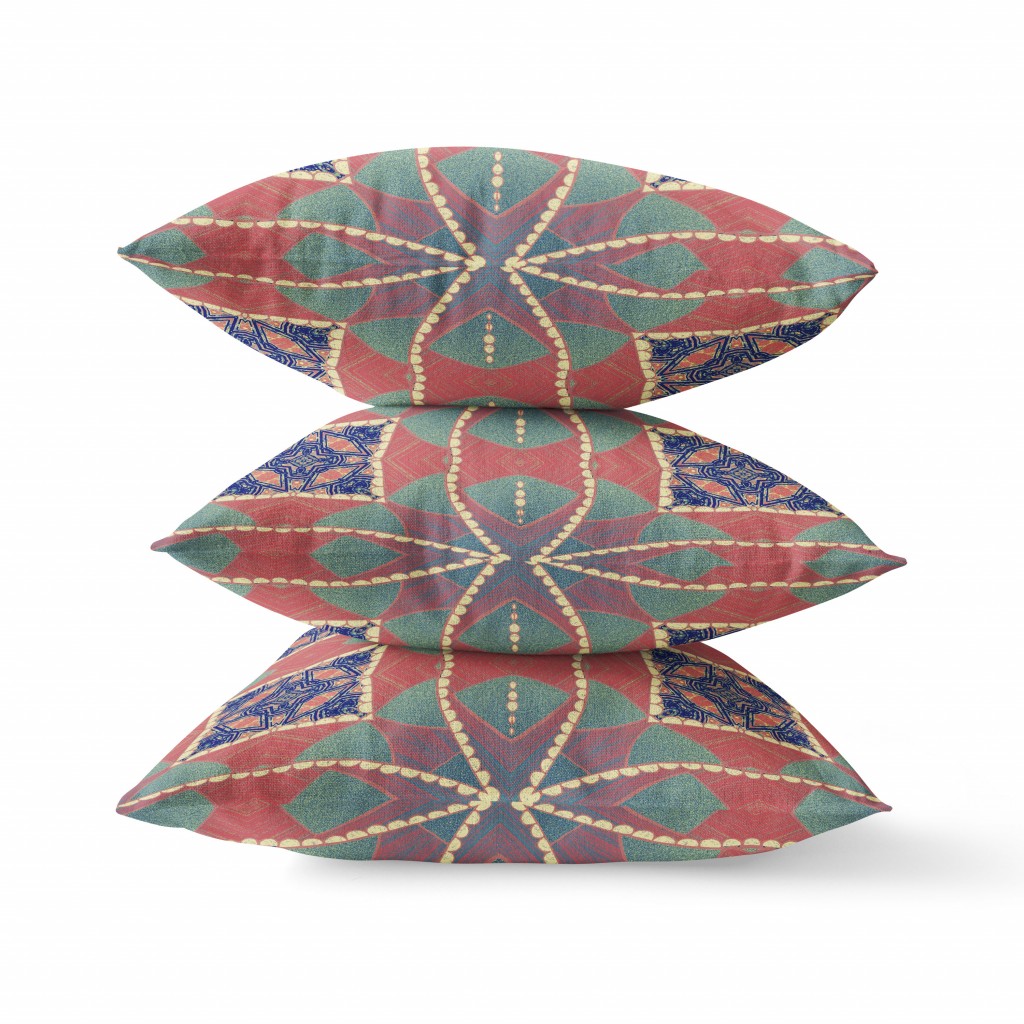 PalaceDesigns 5 x 26 x 26 in. Red & Indigo Blown Seam Geometric Indoor & Outdoor Throw Pillow