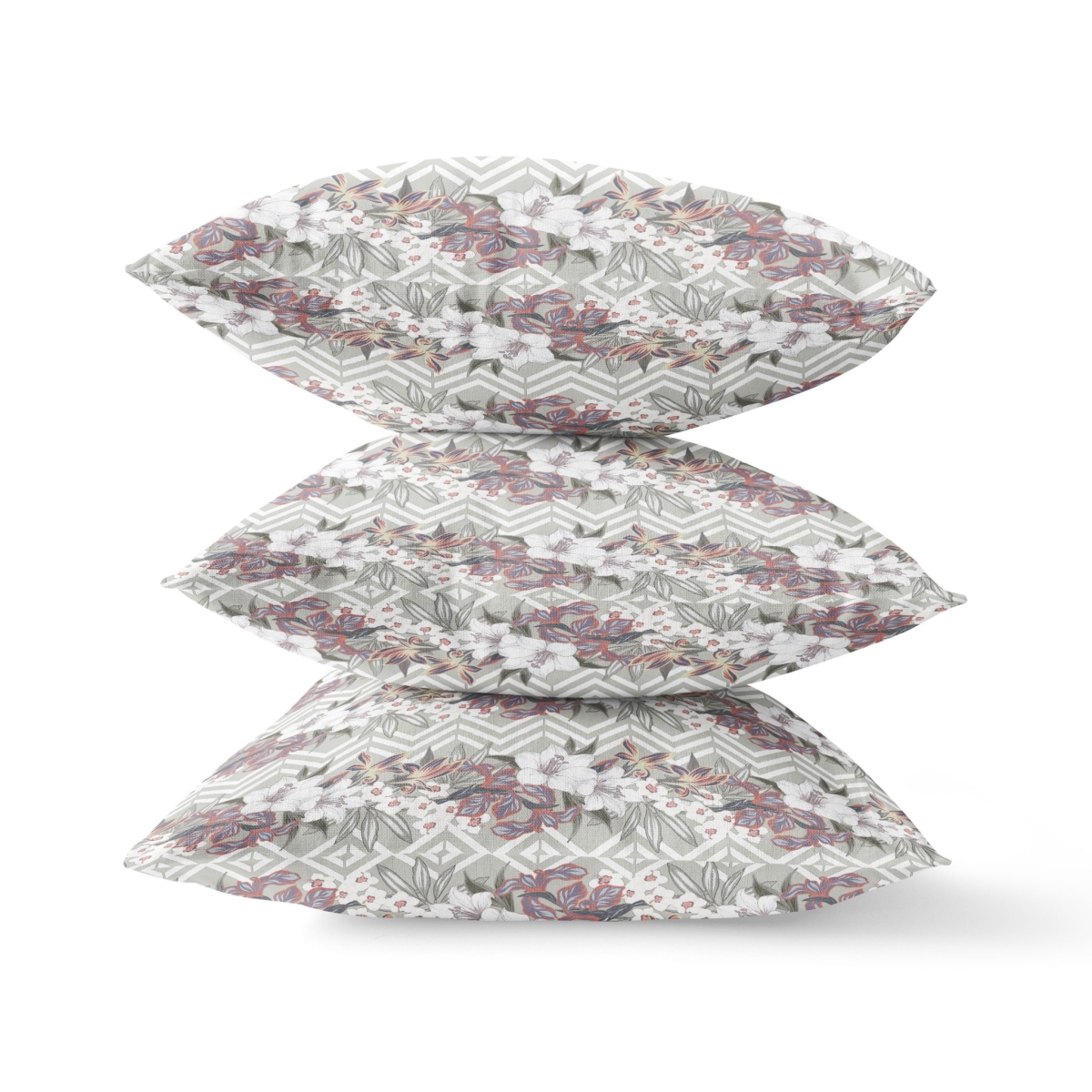 PalaceDesigns 5 x 16 x 16 in. Gray & Pink Blown Seam Floral Indoor & Outdoor Throw Pillow