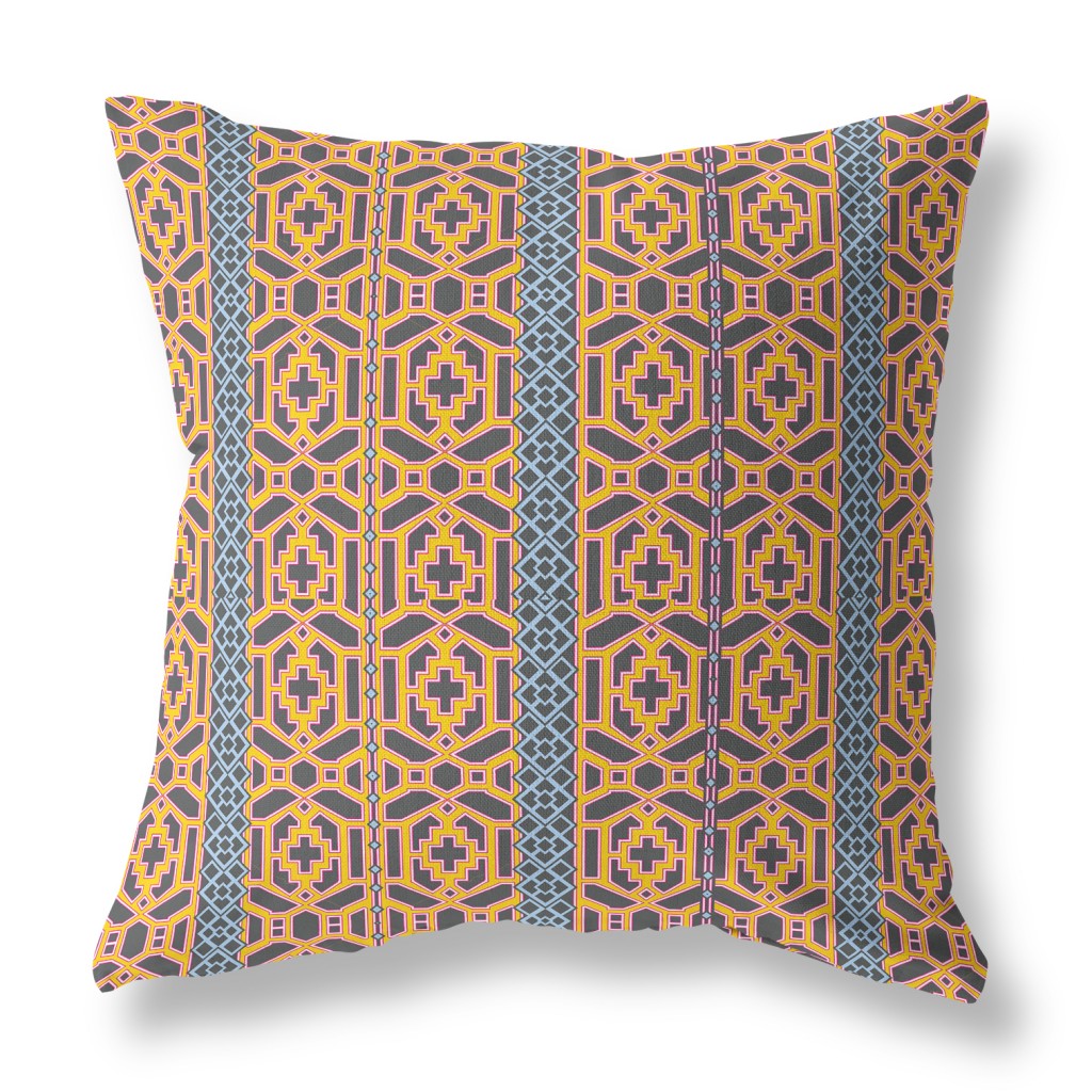 PalaceDesigns 5 x 18 x 18 in. Brown & Yellow Zippered Geometric Indoor & Outdoor Throw Pillow