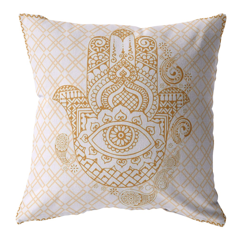 PalaceDesigns 18 in. Gold & White Hamsa Suede Zippered Throw Pillow