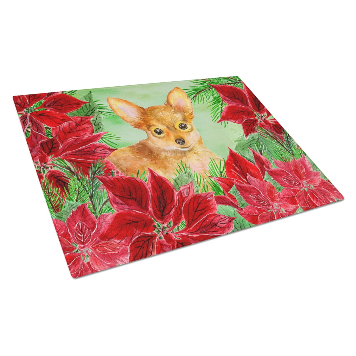 CoolCookware Toy Terrier Poinsettas Glass Cutting Board&#44; Large