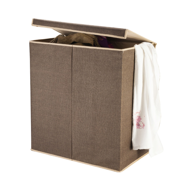 Pertrechos 7250 Double Laundry Hamper Two Compartment Sorter with Magnetic Lid&#44; Brown