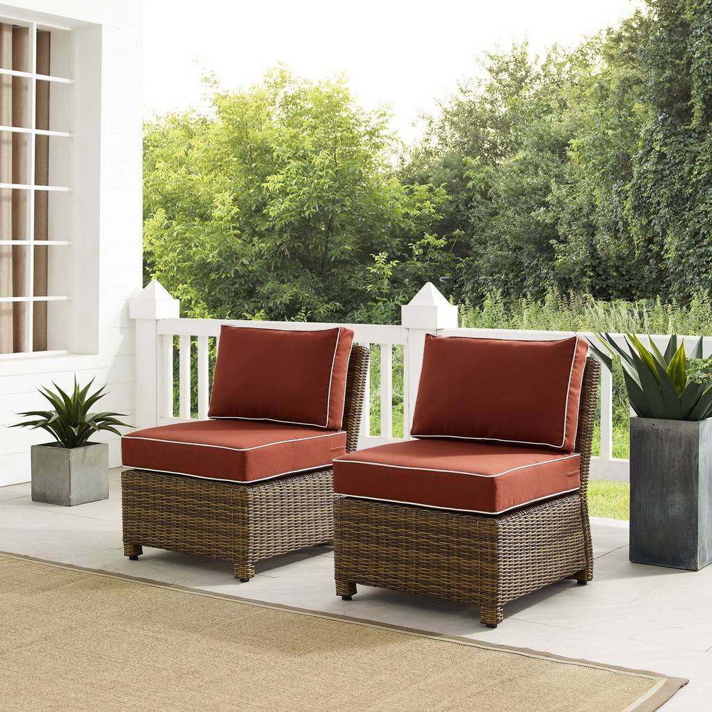Curtilage 32.5 x 25 x 31.5 in.  Outdoor Wicker Chair Set with 2 Armless Chairs&#44; Sangria & Weathered Brown - 2 Piece