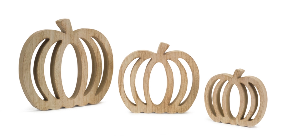 KD Mobiliario 5.5-9.5 in. Wood Pumpkin Cut-Out&#44; Natural - Set of 6